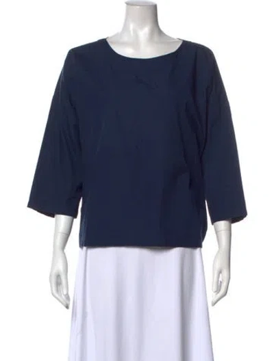 Pre-owned Suzie Kondi Bateau Neckline Three-quarter Sleeve Blouse In Blue
