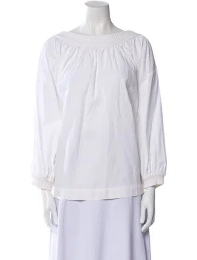 Pre-owned Suzie Kondi Bateau Neckline Three-quarter Sleeve Blouse In White