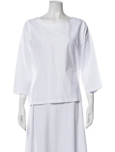 Pre-owned Suzie Kondi Bateau Neckline Three-quarter Sleeve Blouse In White