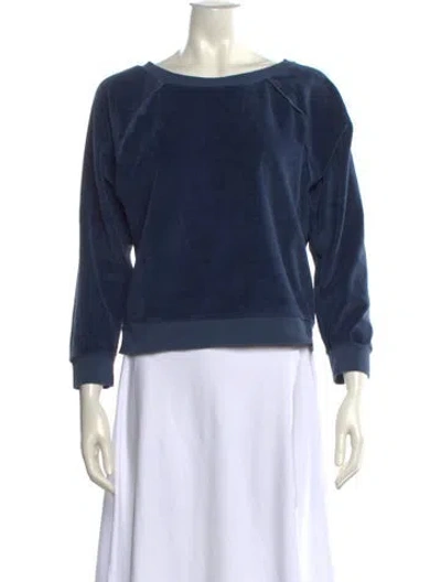 Pre-owned Suzie Kondi Bateau Neckline Three-quarter Sleeve Sweatshirt In Blue