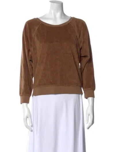 Pre-owned Suzie Kondi Bateau Neckline Three-quarter Sleeve Sweatshirt In Brown