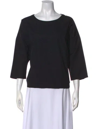 Pre-owned Suzie Kondi Bateau Neckline Three-quarter Sleeve Top In Black