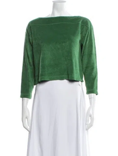 Pre-owned Suzie Kondi Bateau Neckline Three-quarter Sleeve Top In Green