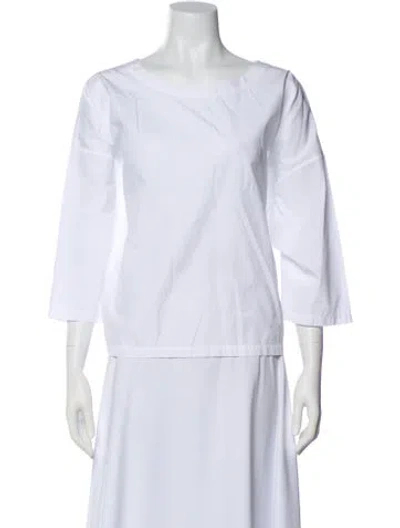 Pre-owned Suzie Kondi Bateau Neckline Three-quarter Sleeve Top In White