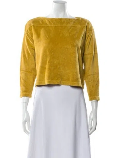Pre-owned Suzie Kondi Bateau Neckline Three-quarter Sleeve Top In Yellow