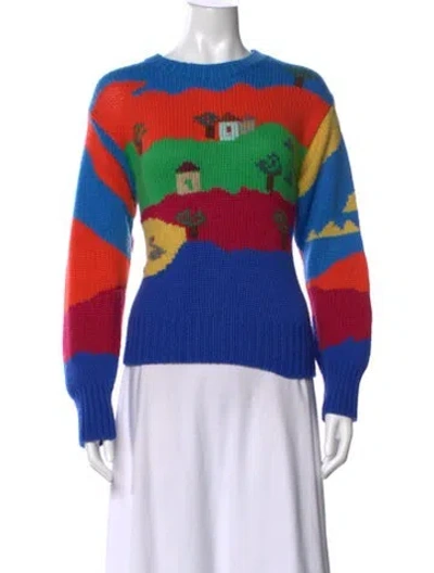 Pre-owned Suzie Kondi Cashmere Graphic Print Sweater In Blue