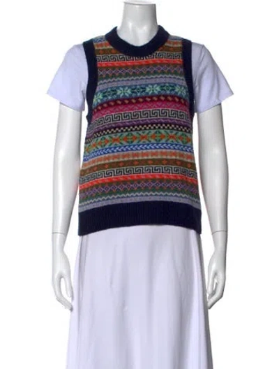 Pre-owned Suzie Kondi Cashmere Patterned Sweater In Blue