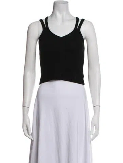 Pre-owned Suzie Kondi Cashmere V-neck Crop Top In Black