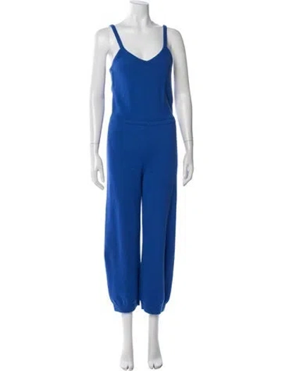 Pre-owned Suzie Kondi Cashmere V-neck Jumpsuit In Blue