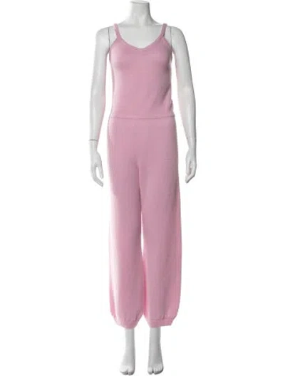 Pre-owned Suzie Kondi Cashmere V-neck Jumpsuit In Pink