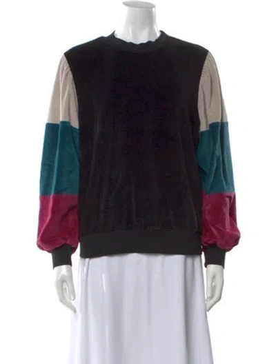 Pre-owned Suzie Kondi Colorblock Pattern Crew Neck Sweatshirt In Black