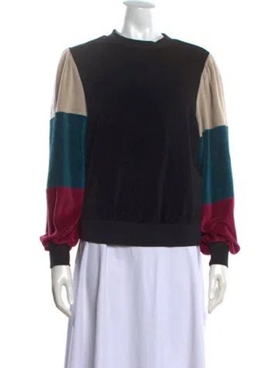 Pre-owned Suzie Kondi Colorblock Pattern Mock Neck Sweatshirt In Black