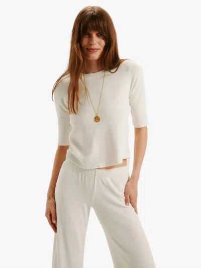 Suzie Kondi Corfu Crewneck Top In Terry Ivory In White