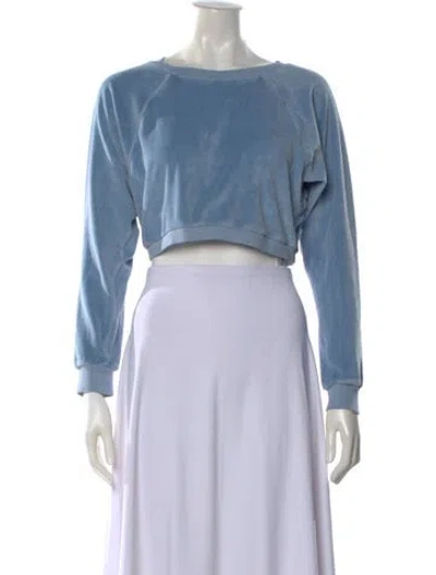 Pre-owned Suzie Kondi Crew Neck Long Sleeve Crop Top In Blue
