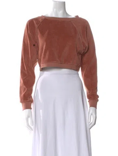 Pre-owned Suzie Kondi Crew Neck Long Sleeve Crop Top In Brown