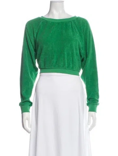Pre-owned Suzie Kondi Crew Neck Long Sleeve Crop Top In Green