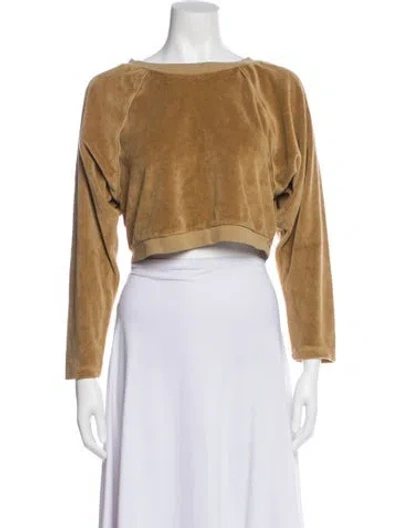 Pre-owned Suzie Kondi Crew Neck Long Sleeve Crop Top In Neutral