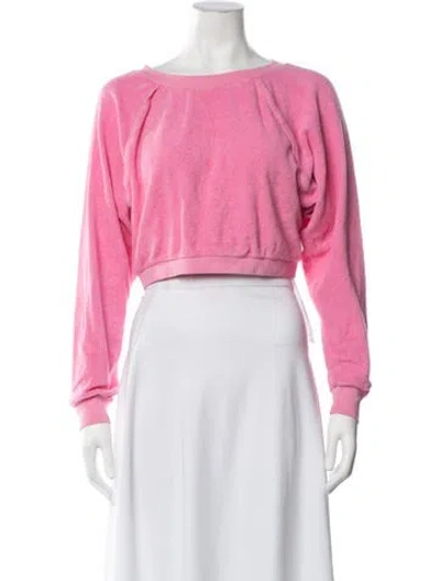 Pre-owned Suzie Kondi Crew Neck Long Sleeve Crop Top In Pink