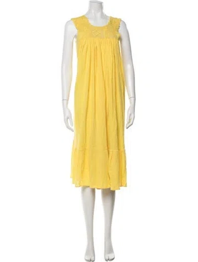 Pre-owned Suzie Kondi Crew Neck Midi Length Dress In Yellow