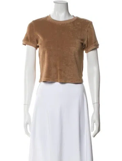 Pre-owned Suzie Kondi Crew Neck Short Sleeve Crop Top In Brown