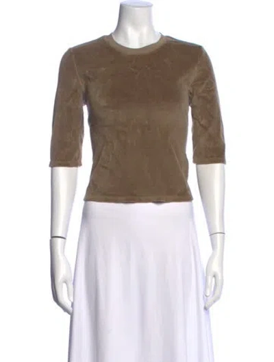 Pre-owned Suzie Kondi Crew Neck Three-quarter Sleeve Top In Green