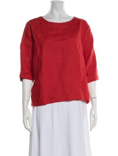 Pre-owned Suzie Kondi Crew Neck Three-quarter Sleeve Top In Red