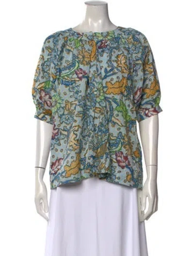 Pre-owned Suzie Kondi Floral Print Crew Neck Top In Blue