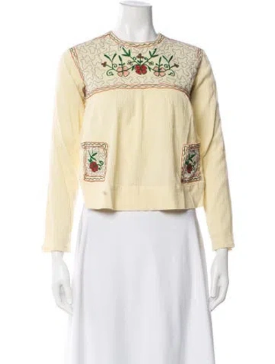 Pre-owned Suzie Kondi Floral Print Crew Neck Top In Yellow