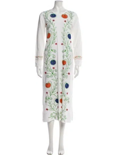 Pre-owned Suzie Kondi Floral Print Midi Length Dress In White