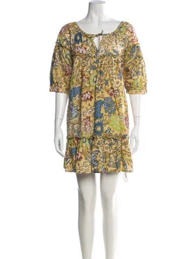 Pre-owned Suzie Kondi Floral Print Mini Dress In Yellow
