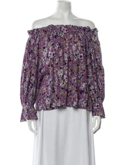 Pre-owned Suzie Kondi Floral Print Off-the-shoulder Top In Purple