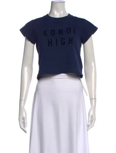 Pre-owned Suzie Kondi Graphic Print Crew Neck Crop Top In Blue