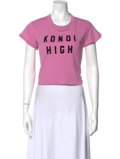 Pre-owned Suzie Kondi Graphic Print Crew Neck Crop Top In Pink