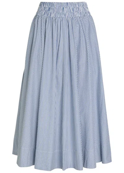 Suzie Kondi Kyria Striped Cotton-poplin Midi Skirt In Blue