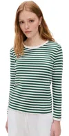 Suzie Kondi Leros Crew Long Sleeve Sweatshirt Grass/ivory Stripe In Grass/ivory Stripe