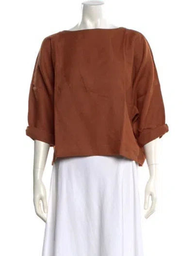 Pre-owned Suzie Kondi Linen Bateau Neckline Blouse In Orange