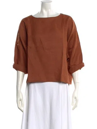 Pre-owned Suzie Kondi Linen Bateau Neckline Blouse In Orange