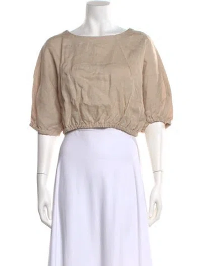 Pre-owned Suzie Kondi Linen Bateau Neckline Crop Top W/ Tags In Neutral