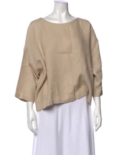 Pre-owned Suzie Kondi Linen Bateau Neckline Top In Neutral