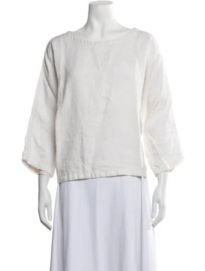 Pre-owned Suzie Kondi Linen Bateau Neckline Top In White