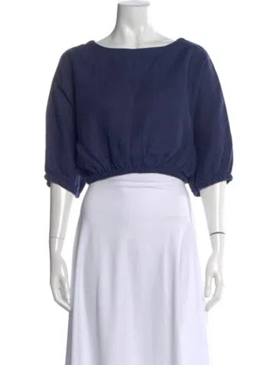 Pre-owned Suzie Kondi Linen Crew Neck Crop Top In Blue