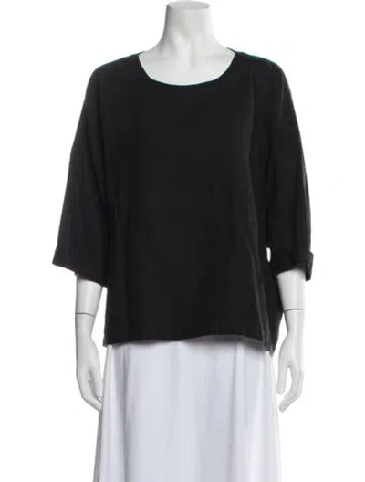 Pre-owned Suzie Kondi Linen Crew Neck Top In Black