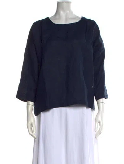 Pre-owned Suzie Kondi Linen Crew Neck Top In Blue