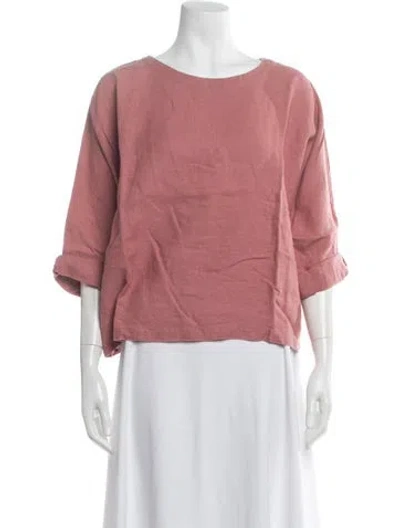 Pre-owned Suzie Kondi Linen Crew Neck Top In Pink