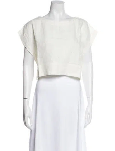 Pre-owned Suzie Kondi Linen Crew Neck Top In White