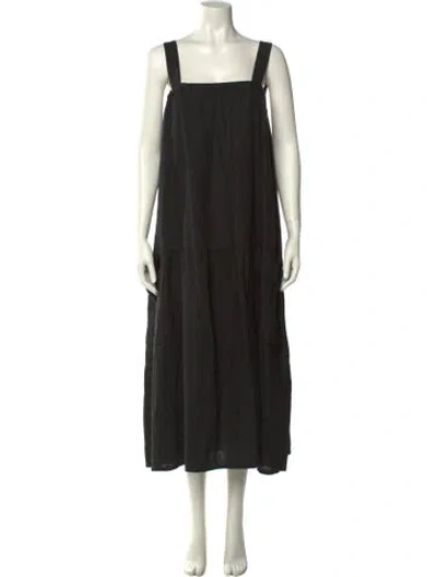 Pre-owned Suzie Kondi Linen Long Dress In Black