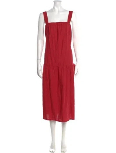 Pre-owned Suzie Kondi Linen Long Dress In Red