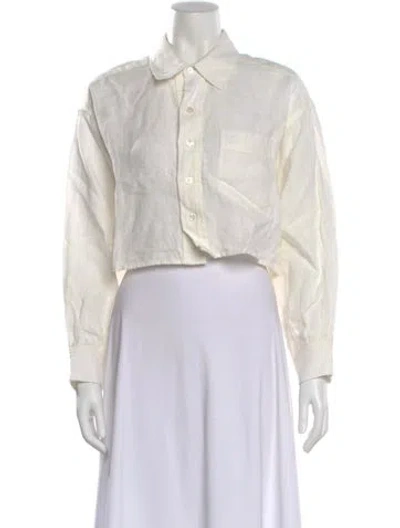 Pre-owned Suzie Kondi Linen Long Sleeve Crop Top In Neutral