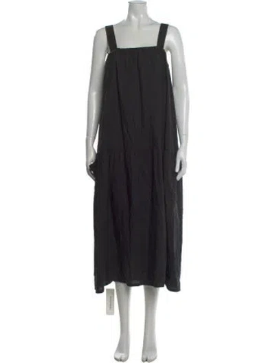 Pre-owned Suzie Kondi Linen Midi Length Dress In Black
