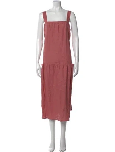 Pre-owned Suzie Kondi Linen Midi Length Dress In Red